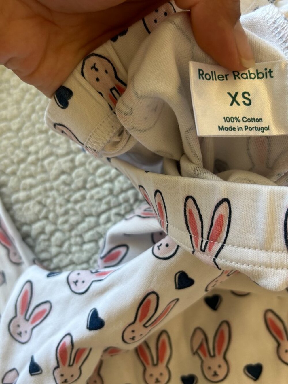 Roller Rabbit -- pink rabbit, blue heart matching pajama set, size XS - Picture 3 of 3